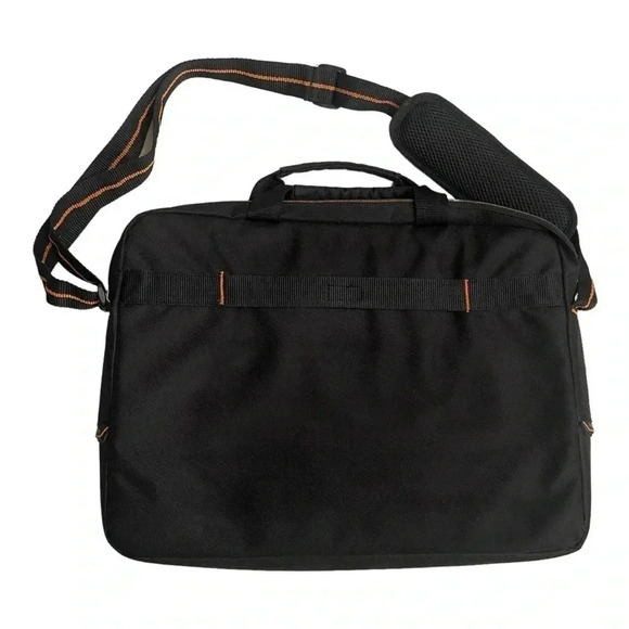 Solo Ace Slim Brief Laptop Briefcase Messenger Bag Black Orange Adjustable Strap - Picture 2 of 16